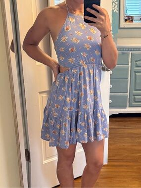Altar’d State Light Blue Floral Halter Minidress